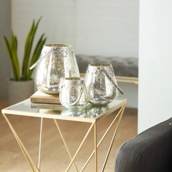 Set of 3 Silver Glass Glam Candle Holder, 5", 7", 9" {12}