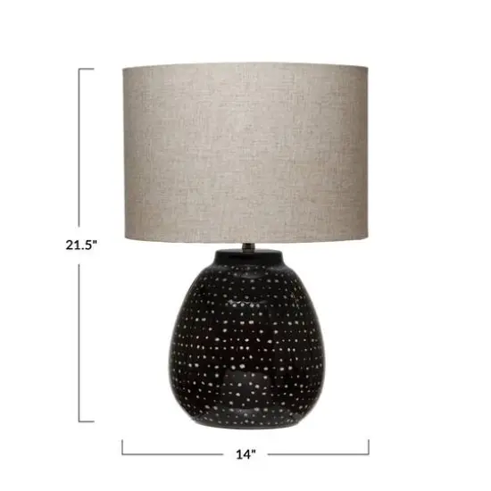 Hello Honey® 22" Black and White Dotted Stoneware Table Lamp with Linen Shade {9}