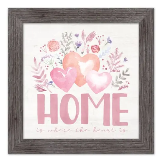 Home Where Heart Is Floral Western Gray Framed Print {1}