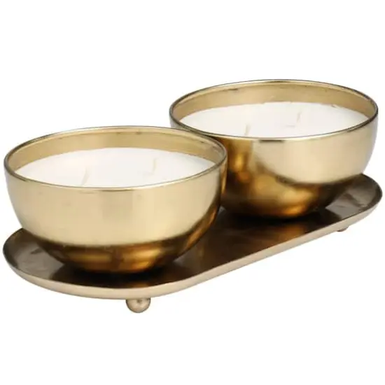 English Garden Scented 2-Wick Candles in Gold Bowls Set {4}