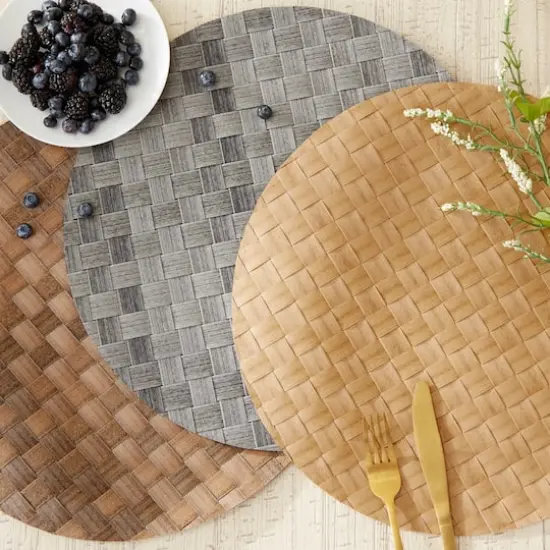 DII&reg; Reversible Round Basket Weave Woven Placemats, 4ct. Natural {9}