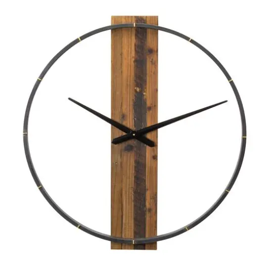 27.5" Wood & Iron Modern Wall Clock {1}