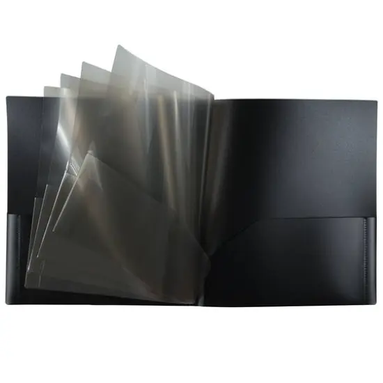 JAM Paper Heavy Duty Plastic 10-Pocket Folder, 2ct. Black {5}