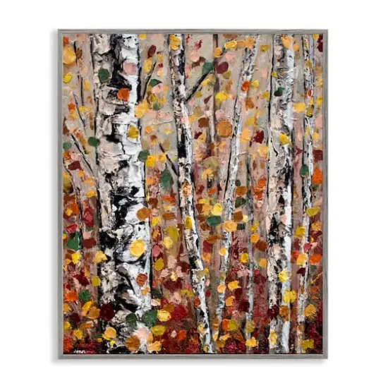 Stupell Industries Autumn Birch Trees Abstract Leaves Framed Giclee Art Gray {1}