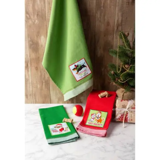 DII&reg; Assorted Holiday Pup Embellished Dishtowel Set {5}