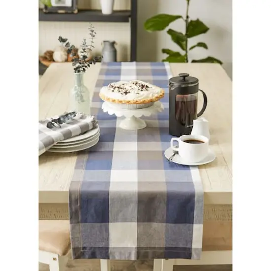 DII&reg; 72" Tri-Color Check Table Runner French Blue {5}