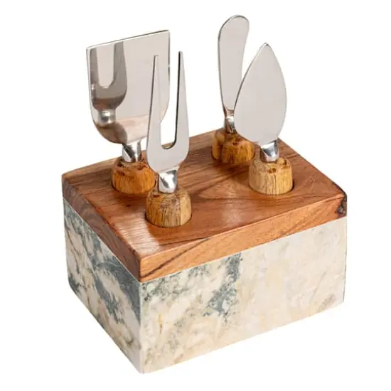 Hello Honey Black Marble Cheese Server Set with Mango Wood Stand {1}