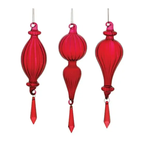 Red Ribbed Glass Drop Ornament with Jewel Set {1}