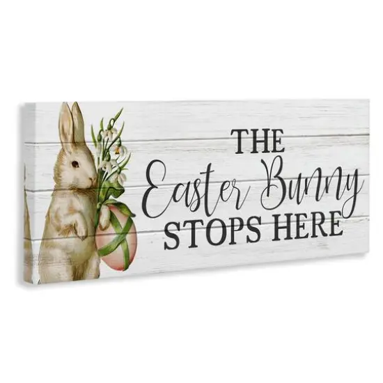 Stupell Industries Easter Bunny Stops Here Country Grain Pattern Phrase Canvas Wall Art {4}