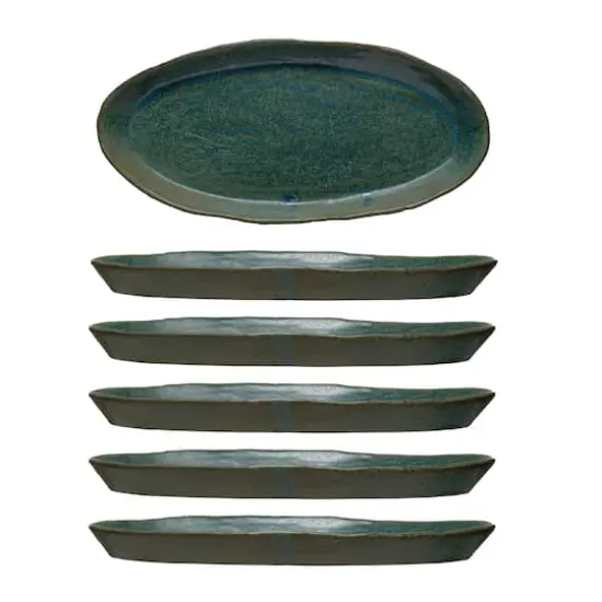 Hello Honey&reg; Matte Green Reactive Glaze Stoneware Plate Set {1}