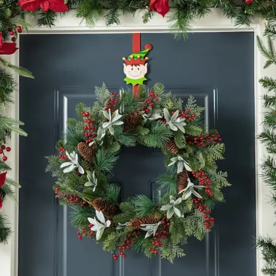 Glitzhome&reg; 14" Christmas Metal Elf, Snowman & Santa Wreath Hanger Set {4}