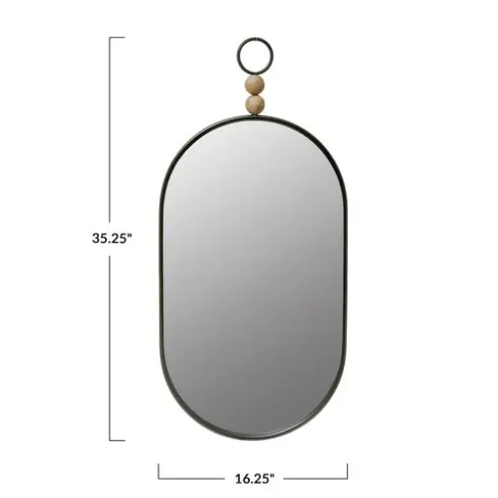 Hello Honey® Black Oval Metal Wall Mirror with Wood Beads {6}