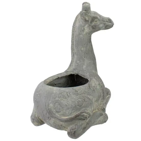 16" Gray Seated Giraffe Outdoor Garden Planter {5}