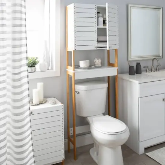 Organize It All 3-Shelf White Bamboo Over the Toilet Cabinet {4}