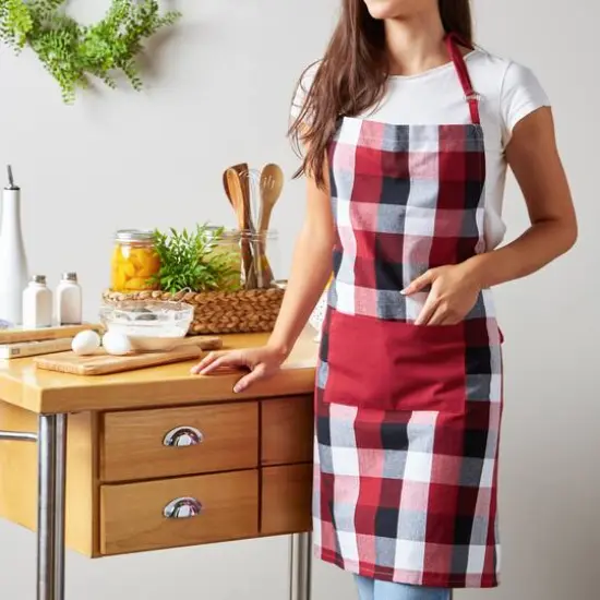 DII&reg; Tri Color Check Chef Apron Cardinal Red {6}