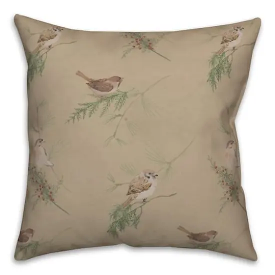 Brown Pine & Birds Throw Pillow {3}