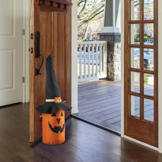 Glitzhome&reg; 24" Linen Halloween Jack-O'-Lantern Doorstop Porch D&eacute;cor {5}