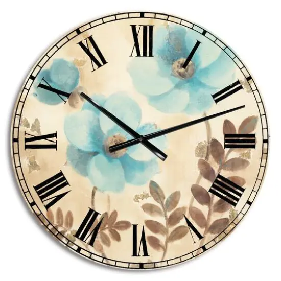 Designart 'Blue Poppies Cottage Flowers Ii Farmhouse Wall Clock {1}