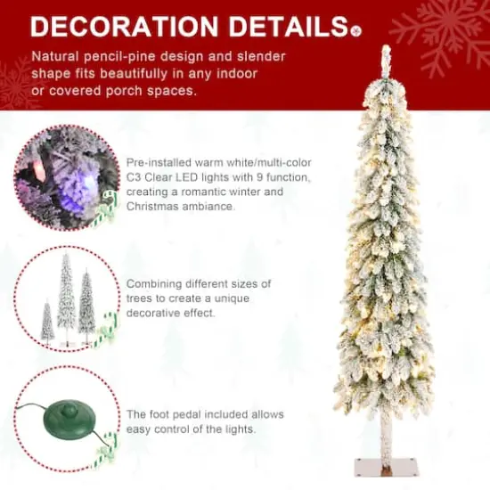 Glitzhome&reg; 6ft Pre-Lit Flocked Artificial Christmas Tree, Warm White Lights {8}