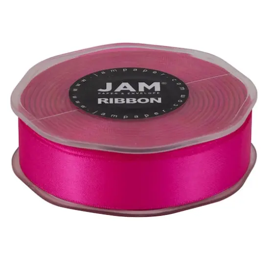 JAM Paper 7/8" x 25yd. Double Face Satin Ribbon Shocking Pink {6}