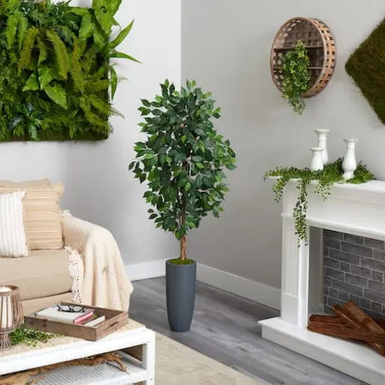 5ft. Ficus Artificial Tree in Gray Planter {5}