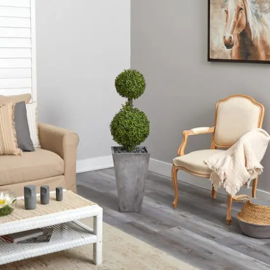 4ft. Double Boxwood Topiary Tree in Cement Planter {5}