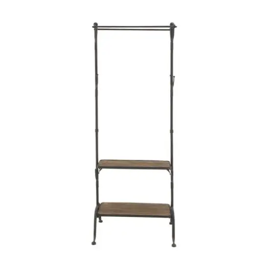 72" Black Metal & Wood Industrial Coat Rack {4}