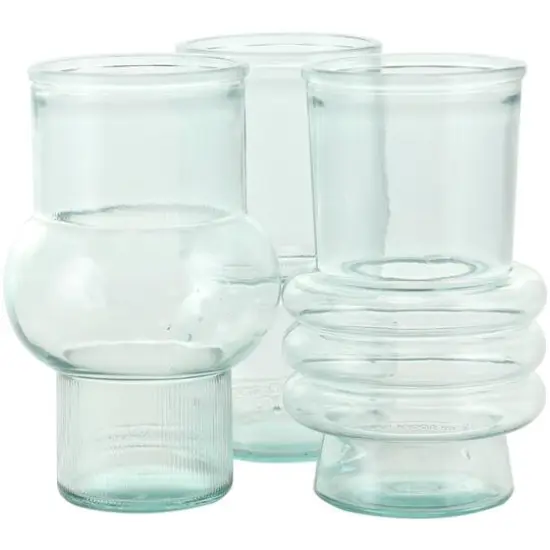 Clear Small Bubble Ribbed Recycled Glass Vase Set {9}