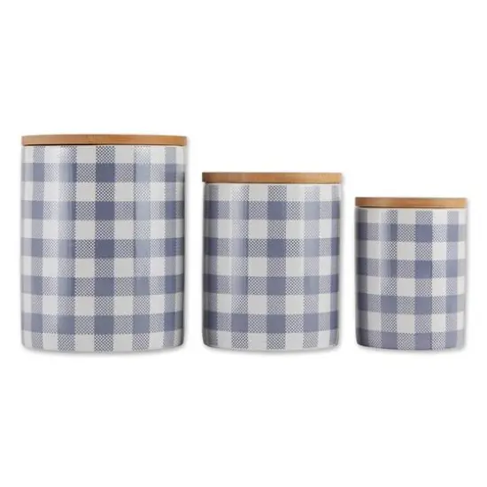 DII&reg; Buffalo Check Ceramic Canister Set Stonewash Blue and White {1}