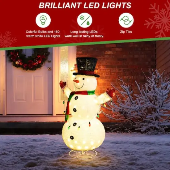 Glitzhome&reg; 4ft. Lighted Christmas 3D Foldable Fabric Snowman Outdoor D&eacute;cor {6}