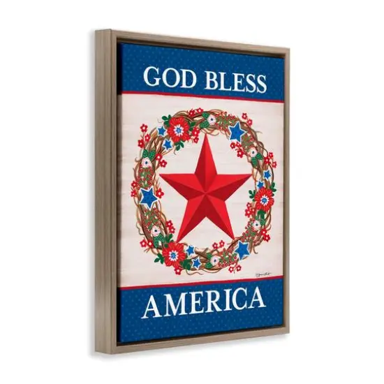 Stupell Industries God Bless America Wreath Floater Framed Art Brown {4}