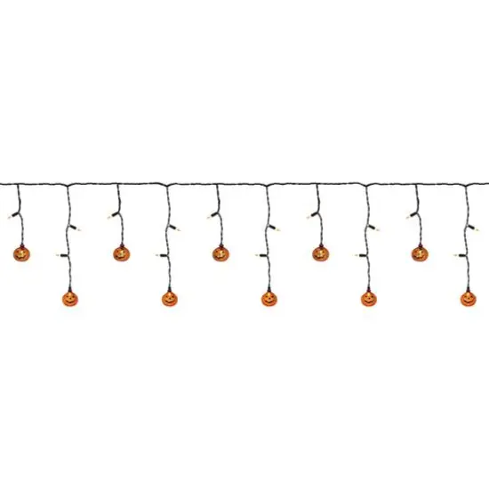 25ct. Jack-o'-Lantern Orange LED Curtain Icicle String Lights {6}