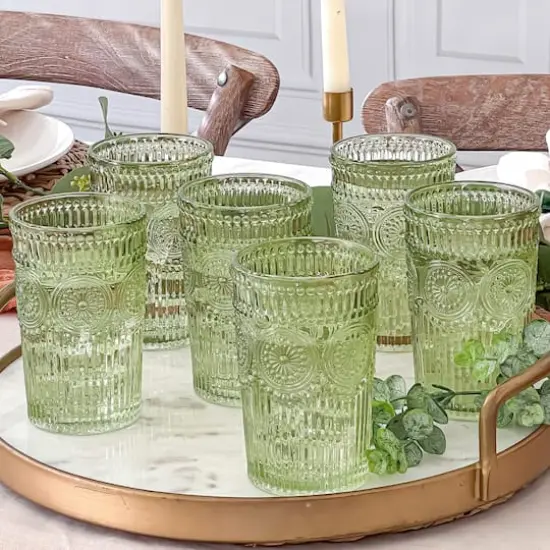 Kate Aspen&reg; 13oz. Vintage Textured Glass Set Sage Green {3}
