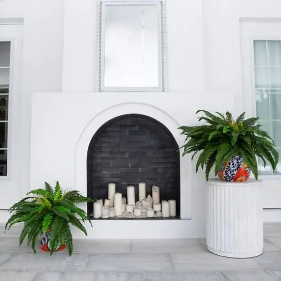 3.5ft Artificial Double Boston Fern in Handmade Mexican Talavera Ceramic Planter {10}