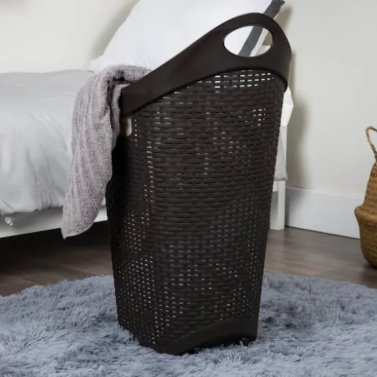 Mind Reader 60L Wheeled Hamper with Cutout Handle Brown {3}