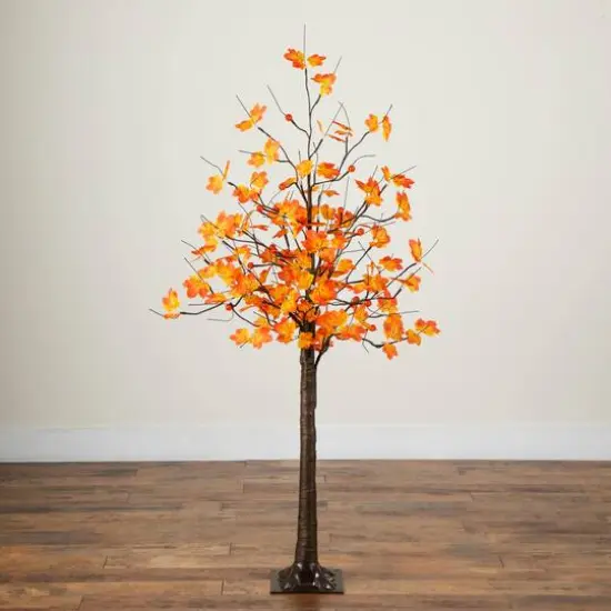 5ft. Pre-Lit Minimalist Autumn Maple Artificial Fall Tree with 96 LED Warm White & Orange Pumpkin Shaped Lights {7}