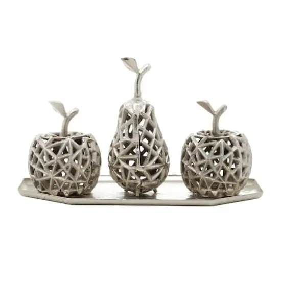 Silver Aluminum Contemporary Decorative Fruit with Tray, 8" x 14" x 8" {1}