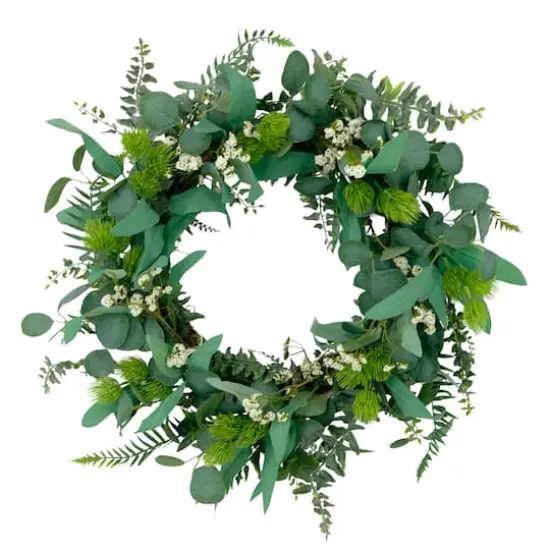24'' Green and White Eucalyptus Floral Spring Wreath {1}