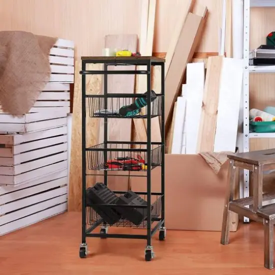 Black 4-Tier Metal Rolling Kitchen Cart {7}