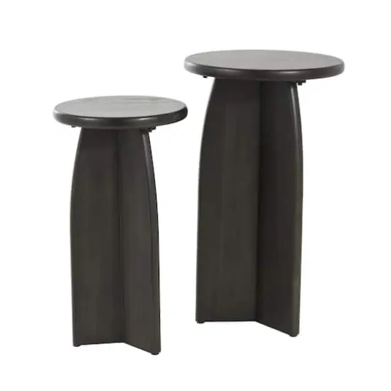 Black Wood Pedestal Side Table Set {9}