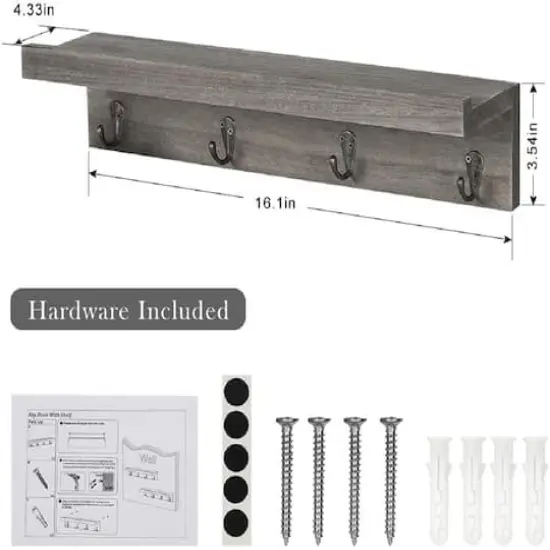 NEX™ 16" Rustic Gray Modern Wall-Mounted 4-Hook Coat Racks, 2ct. {3}