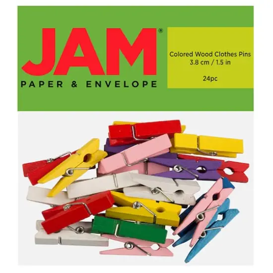 JAM Paper 1.5" Colorful Wood Clip Clothespins, 24ct. {1}