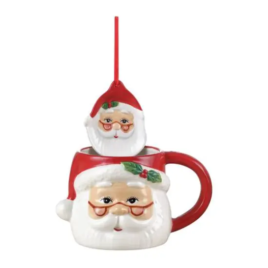 Mr. Christmas 16oz. Ceramic Santa Mug & Ornament Set Red {1}