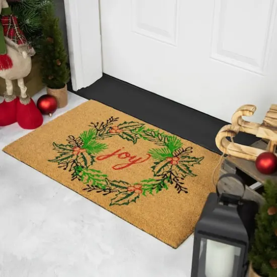 30" Joy Wreath Natural Coir Christmas Doormat {4}