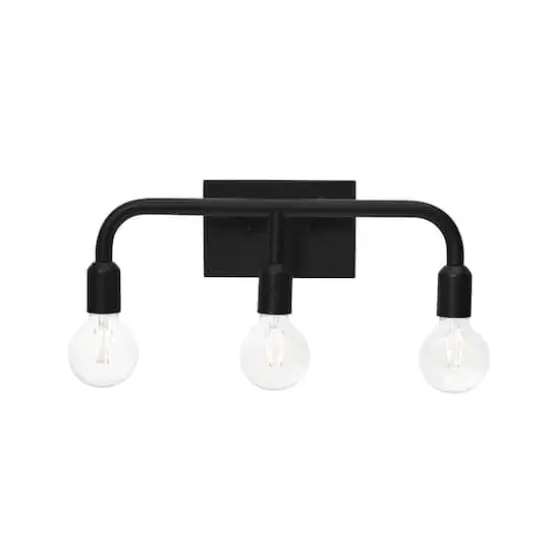 Hello Honey&reg; Robert Stevenson Lighting Benson Exposed Bulb Metal 3-Light Vanity Matte Black {1}