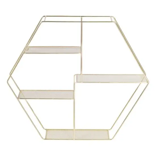 Honey Can Do 21" Gold Hexagonal Decorative 4-Tier Metal Wall Shelf {8}