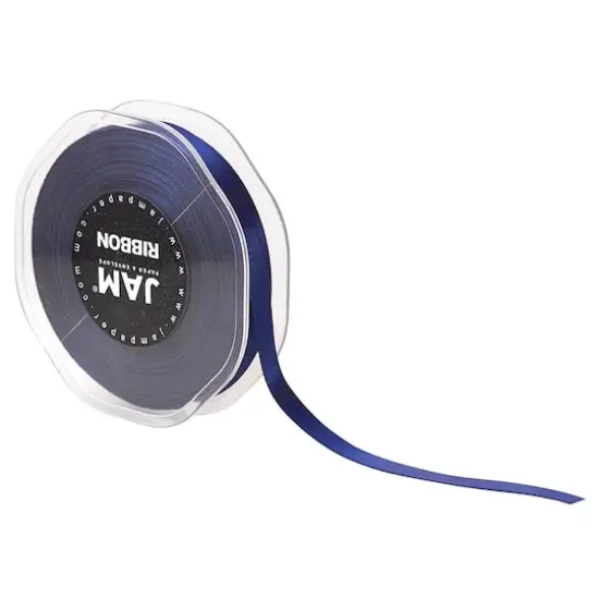 JAM Paper 3/8" x 25yd. Double Faced Satin Ribbon Navy Blue {1}