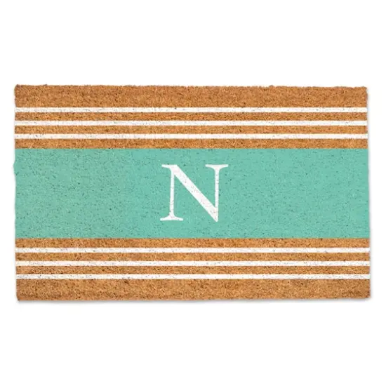 Teal Monogram Stripe Doormat N {1}