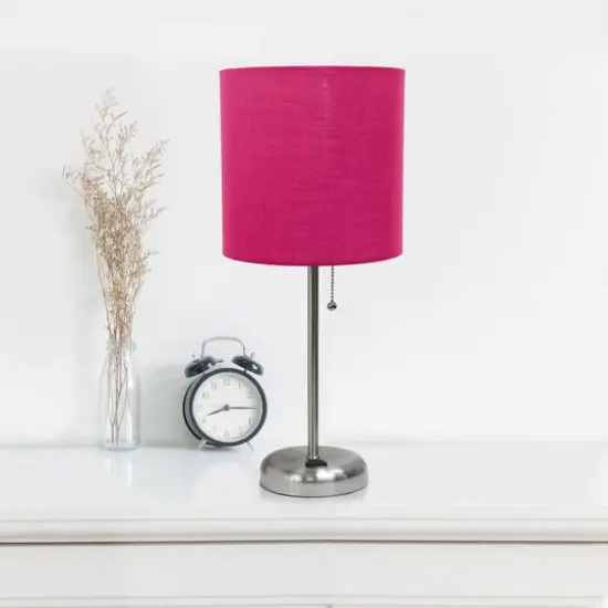 LimeLights 19.5" Brushed Steel Base Lamps with Charging Outlets, 2ct. Pink {5}