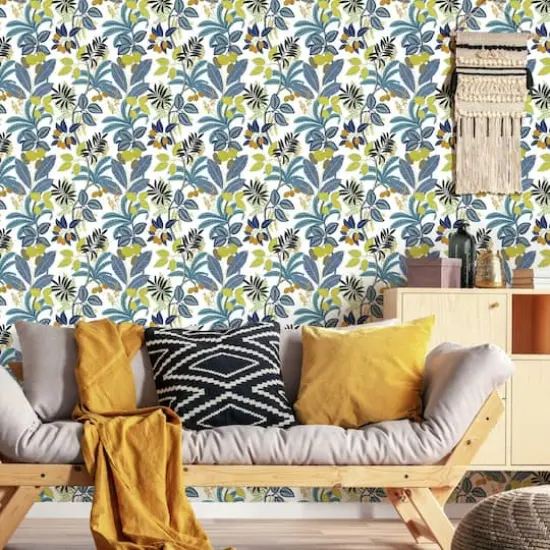 RoomMates Funky Jungle Peel & Stick Wallpaper Blue/Yellow {4}